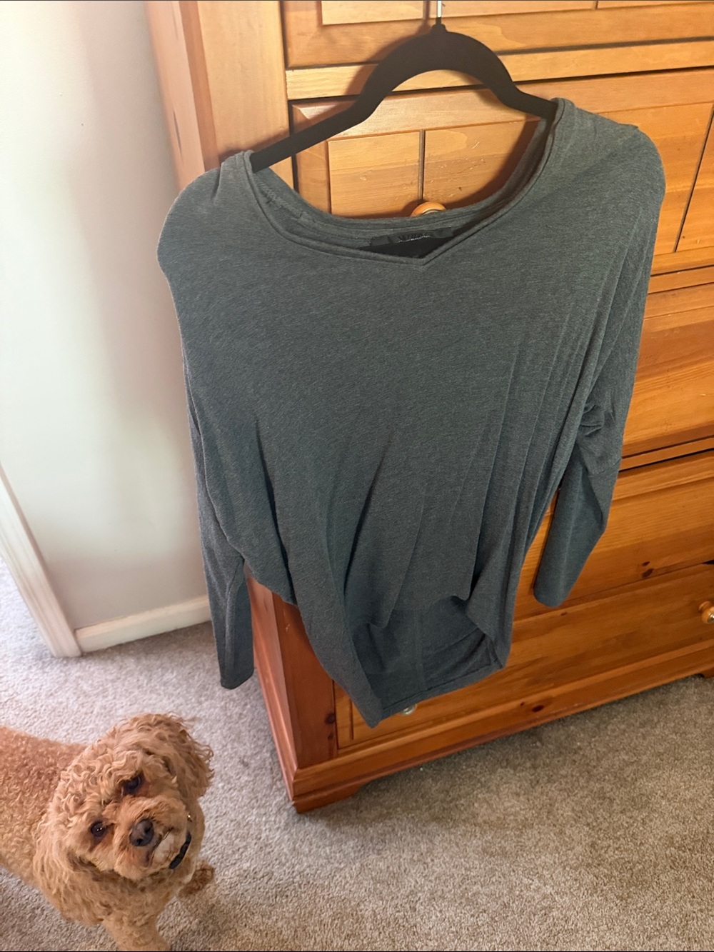 Women's Lightweight V-Neck Long Sleeve Top - Charcoal Gray